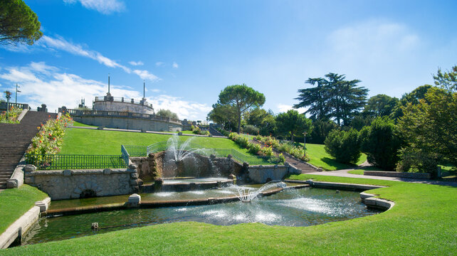 Remarkable fountains and staircase in Jouvet Park in Valence, Dr&ocirc;me, France