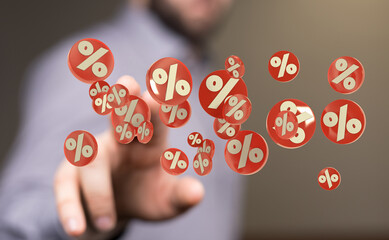 Sales icons floating in the air 3D rendering