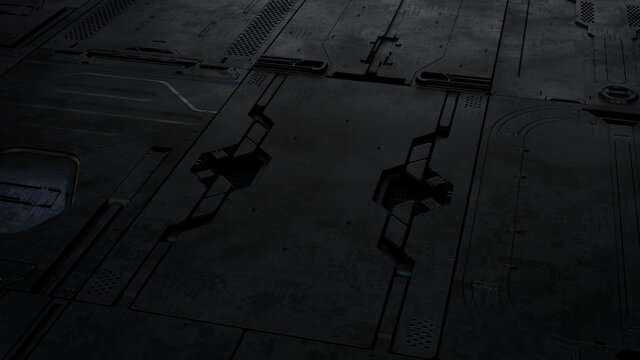 Black, Tech Background with Sci-Fi 3D Panels. Dark, Futuristic style. 3D Render.
