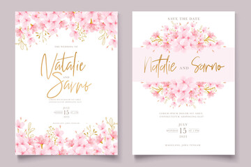 watercolor cherry blossom floral and leaves card set