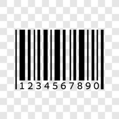 Barcode product unique identification system number icon. Black information symbol. Vector illustration isolated on transparent background.