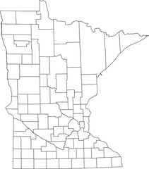 White blank vector map of the Federal State of Minnesota, USA with black borders of its counties