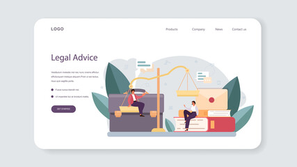 Lawyer web banner or landing page. Law advisor or consultant