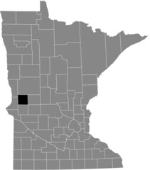 Black highlighted location map of the Grant County inside gray map of the Federal State of Minnesota, USA