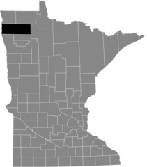 Fototapeta premium Black highlighted location map of the Marshall County inside gray map of the Federal State of Minnesota, USA