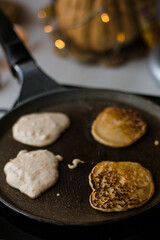 The process of making vegan pumpkin pancakes