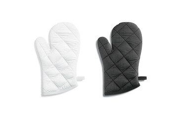 Blank black and white oven mitt mockup back, top view