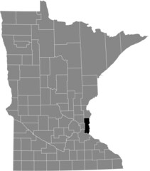 Fototapeta premium Black highlighted location map of the Washington County inside gray map of the Federal State of Minnesota, USA