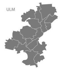 Modern City Map - Ulm city of Germany with districts grey DE