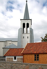 Fototapeta na wymiar Built in 1983, the Catholic Church of the Divine Mercy in Pogorzalki in Podlasie, Poland.