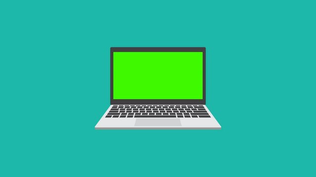 animation of laptop computer icon with green screen. Video 4K
