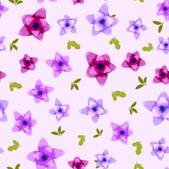 Fototapeta na wymiar Seamless vector pattern of ditsy romantic colorful cute flowers suitable as print template on textile, fabric, wallpaper, clothes, and also web background.