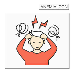 Anemia color icon. Disease symptoms.Extreme fatigue, weakness. Dizzy, headache. Health protection concept. Isolated vector illustration