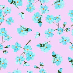 Seamless pattern with watercolor colors blue - forget-me-not