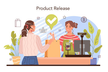 Commercial activities process. Moderm payment system. Cash payment