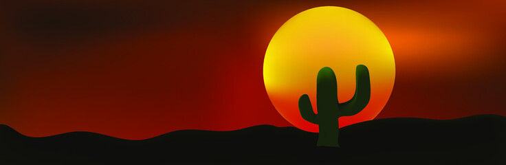 Desert landscape with cacti. Mexican desert sunset. vector illustration.