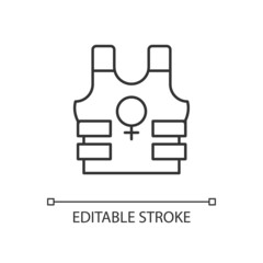 Women in military linear icon. Female soldiers. Equal opportunities. Freedom fighter. Thin line customizable illustration. Contour symbol. Vector isolated outline drawing. Editable stroke