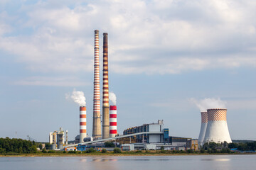 Distant view of the coal-fired power plant. Photo taken on a sunny day with good lighting...