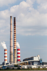 Distant view of the coal-fired power plant. Photo taken on a sunny day with good lighting conditions.