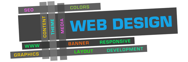 Web Design Word Cloud Dark Colorful Stripes Horizontal
