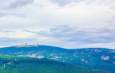 Landscape Panorama view on top of Brocken mountain Harz Germany