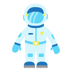 Cute astronaut, man in space suit. Vector illustration in cartoon flat style. Space travel theme. Print for kids and children. Can be used for educational books, poster, room decor, clothes