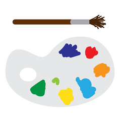 Artistic color palette with paints and paintbrush, art supplies for painting and drawing. Vector illustration in cartoon flat style. Art set. Materials for children and adult creativity