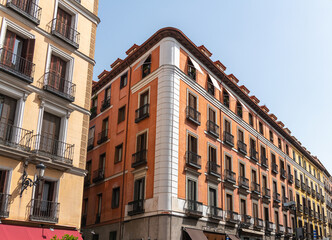 Fototapeta na wymiar Typical houses at center of Madrid, Spain.
