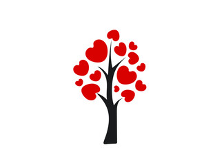 Plakat Heart shaped tree with petals. Vector icon