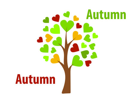 A tree with leaves in the form of hearts. Autumn. Vector icon