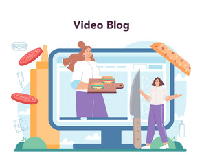 Fast food, burger house online service or platform. Chef cook tasty