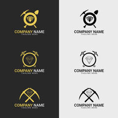 Naklejka premium Diamond Mining Logo, Simple Modern Flat Logo. black and white vector illustration