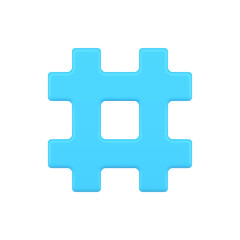 Hashtag blue symbol 3d icon. Web sign hashing messages in media space