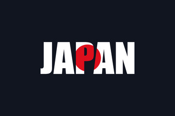 Japan text, isolated on dark background, vector illustration. Country flag. Country name text lettering with flag illustration. Country word with flag design. 