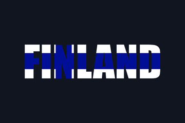 Finland text, isolated on dark background, vector illustration. Country flag. Country name text lettering with flag illustration. Country word with flag design. 