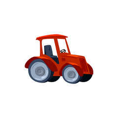 Red farm tractor car machine symbol, flat vector illustration isolated on white.