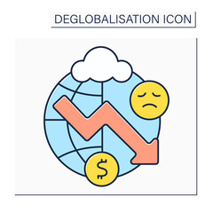 Economic depression color icon.Sustained, long-term downturn in economic activity. Financial turmoil. Crisis. Deglobalisation concept. Isolated vector illustration