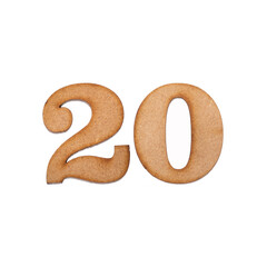 Number 20 in wood, isolated on white background