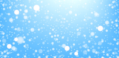 Winter blue sky vector illustration. Holiday background with falling snow for Christmas and New Year banners. Transparencies and meshes