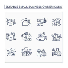 Small business owner line icons set. Individual entrepreneur. Different businesses. Profitable startups. Professions concept. Isolated vector illustrations. Editable stroke