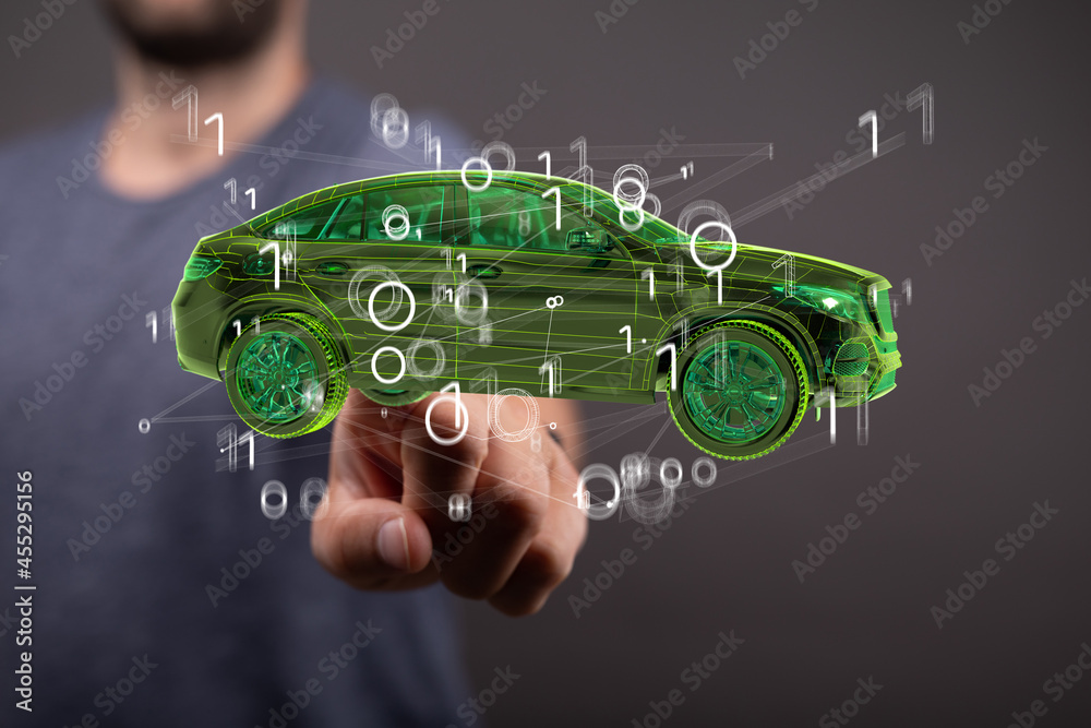 Aufkleber autonomous car with hud graphic of navigation system driving
