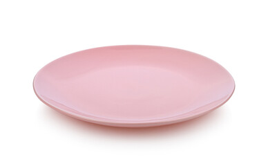 Pink ceramic plate on white background