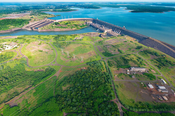 Aerial view of the Itaipu Hydroelectric Dam on the Parana River.