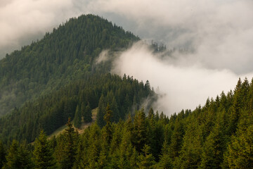 Fagaras Mountains cloudscape scenery in late summer at sunset