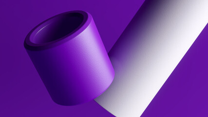 Abstract geometric 4k background with levitation 3D tube objects and purple background