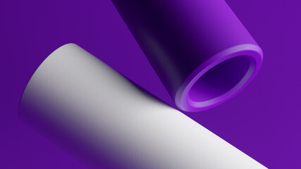Abstract geometric 4k background with levitation 3D tube objects and purple background