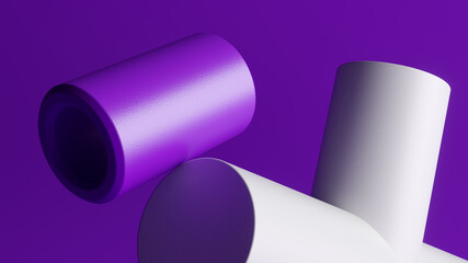 Abstract geometric 4k background with levitation 3D tube objects and purple background