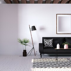 Modern Interior with Geometric Decorations with Empty Art Print Frame Mockup On Walls