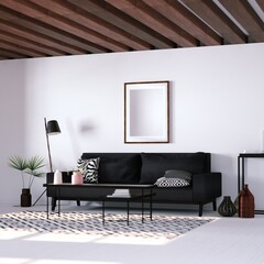 Modern Interior with Geometric Decorations with Empty Art Print Frame Mockup On Walls