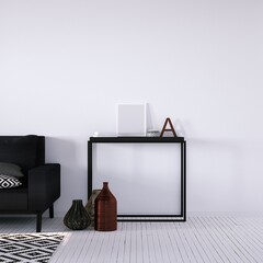 Modern Interior with Geometric Decorations with Empty Art Print Frame Mockup On Walls